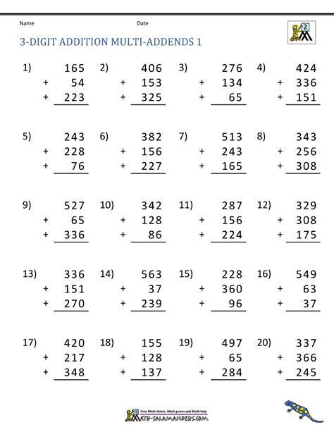 3 digits addition worksheet|adding 3 digit numbers with answer key.
